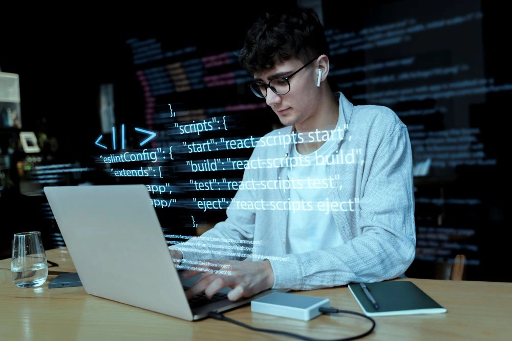 programming background with person working with codes computer 1