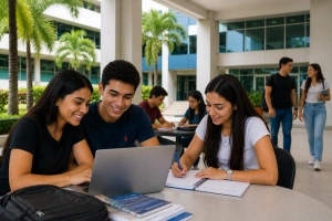 Estudiantes en una universidad en Panamá durante clase presencial