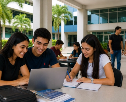 Estudiantes en una universidad en Panamá durante clase presencial