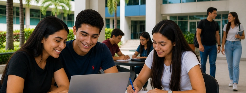 Estudiantes en una universidad en Panamá durante clase presencial
